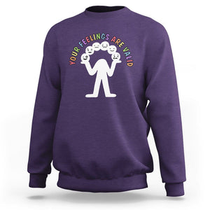 Mental Health Sweatshirt Your Feelings Are Valid Emotion Faces TS09 Purple Printyourwear