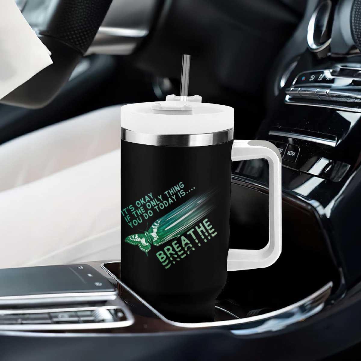 Suicide Prevention Awareness Tumbler With Handle It's Okay If The Only Thing You Do Today Is Breathe Aesthetic Butterfly Mental Health TS09 Print Your Wear