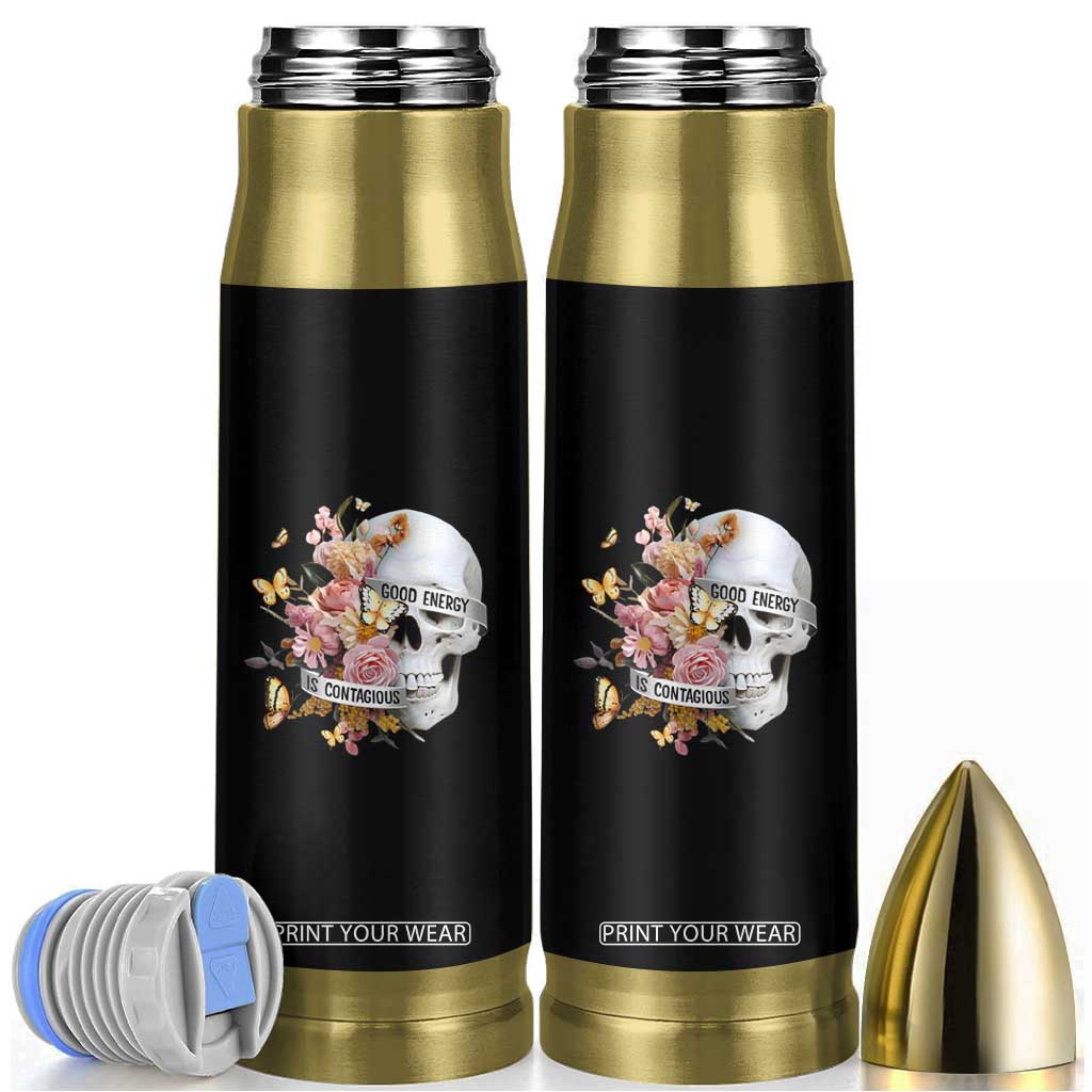Mental Health Bullet Tumbler Good Energy Is Contagious Skull Flowers TS09 Black Print Your Wear