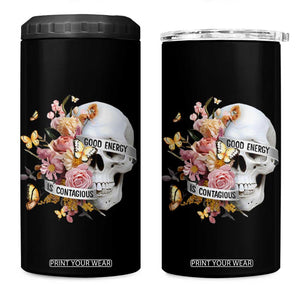 Mental Health 4 in 1 Can Cooler Tumbler Good Energy Is Contagious Skull Flowers TS09 One Size: 16 oz Black Print Your Wear