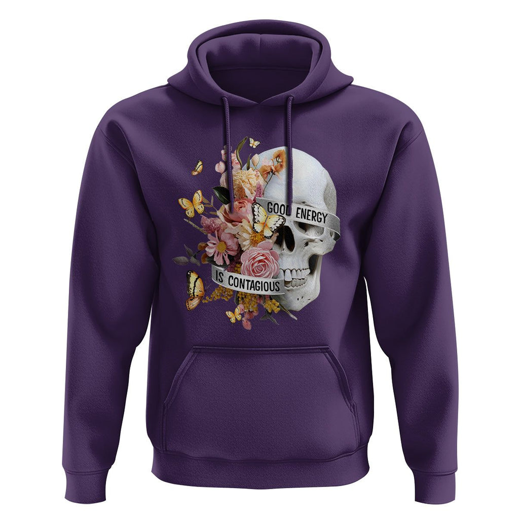 Mental Health Hoodie Good Energy Is Contagious Skull Flowers TS09 Purple Printyourwear