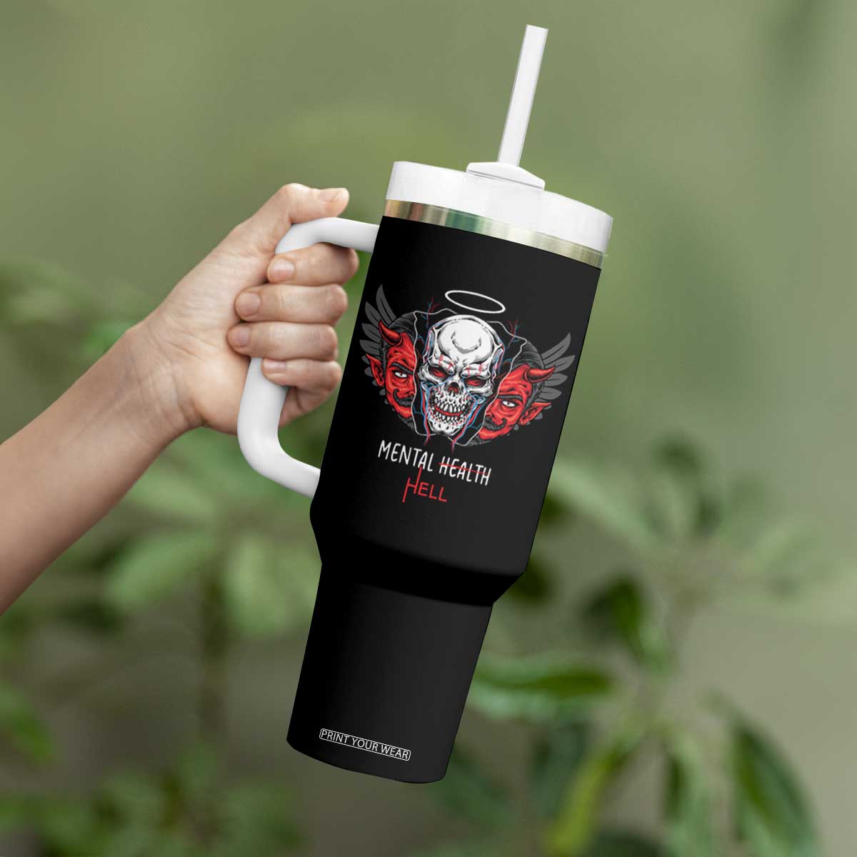 Mental Health Hell Satan Skull Tumbler With Handle TS09 Print Your Wear