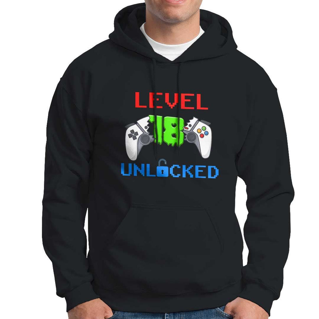 Gamer Birthday Hoodie Day Of Birth Level 18 Unlocked Video Game TS09 Black Print Your Wear