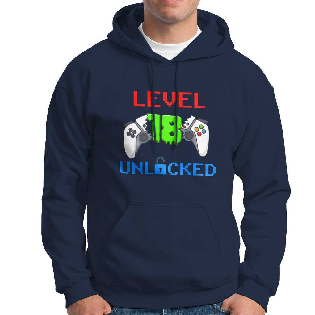 Gamer Birthday Hoodie Day Of Birth Level 18 Unlocked Video Game TS09 Navy Print Your Wear