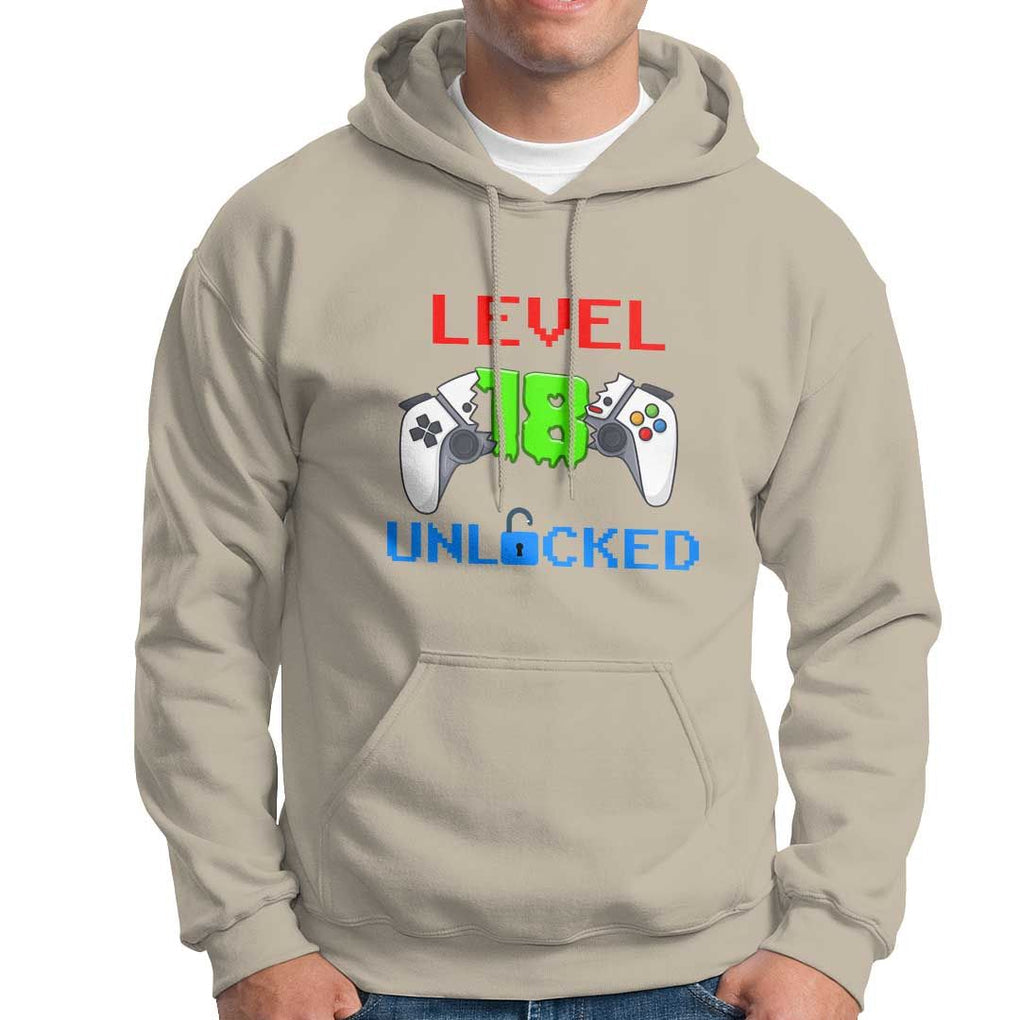 Gamer Birthday Hoodie Day Of Birth Level 18 Unlocked Video Game TS09 Sand Print Your Wear