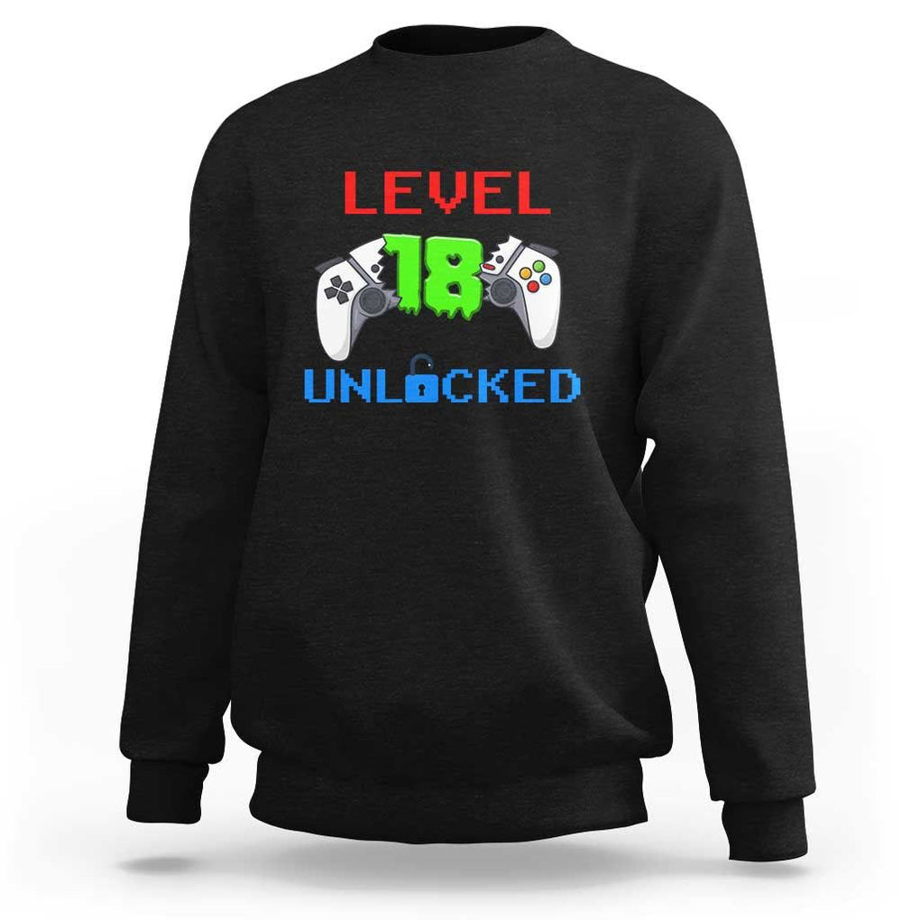 Gamer Birthday Sweatshirt Day Of Birth Level 18 Unlocked Video Game TS09 Black Print Your Wear