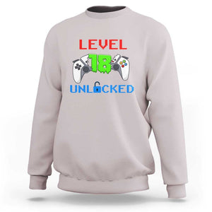 Gamer Birthday Sweatshirt Day Of Birth Level 18 Unlocked Video Game TS09 Ice Gray Print Your Wear