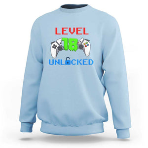 Gamer Birthday Sweatshirt Day Of Birth Level 18 Unlocked Video Game TS09 Light Blue Print Your Wear