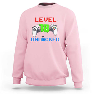 Gamer Birthday Sweatshirt Day Of Birth Level 18 Unlocked Video Game TS09 Light Pink Print Your Wear