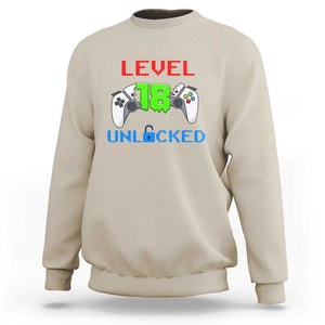 Gamer Birthday Sweatshirt Day Of Birth Level 18 Unlocked Video Game TS09 Sand Print Your Wear