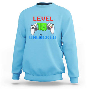Gamer Birthday Sweatshirt Day Of Birth Level 18 Unlocked Video Game TS09 Sky Print Your Wear