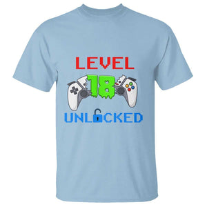 Gamer Birthday T Shirt Day Of Birth Level 18 Unlocked Video Game TS09 Light Blue Print Your Wear