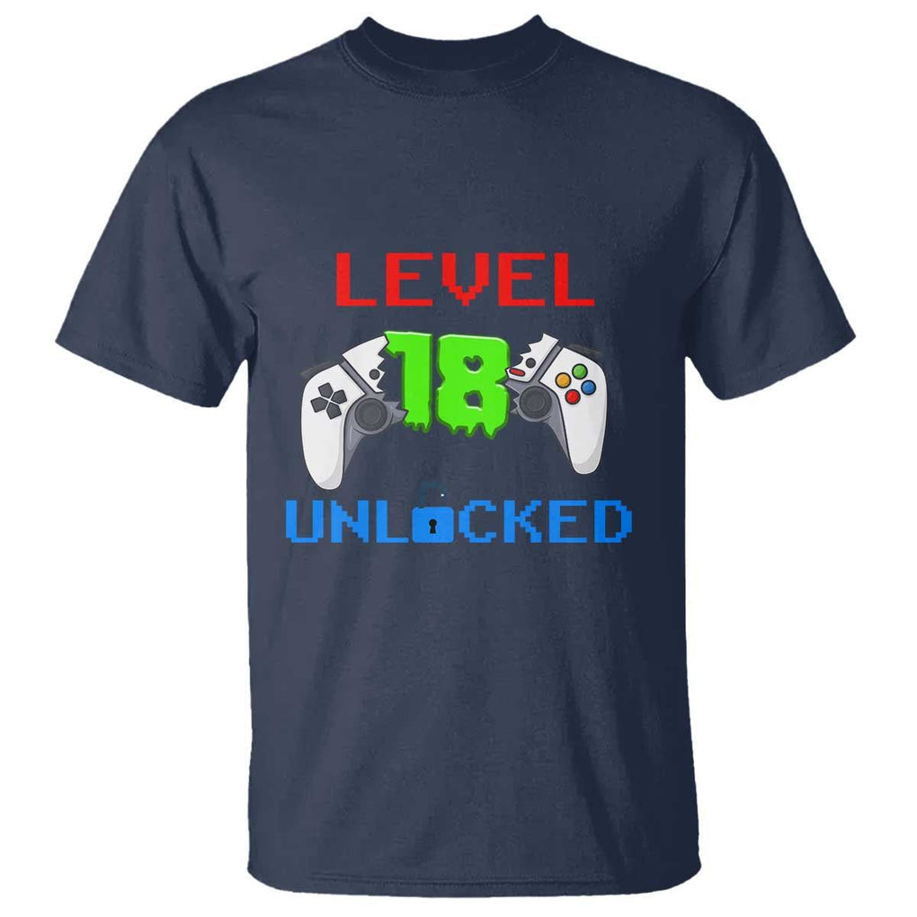 Gamer Birthday T Shirt Day Of Birth Level 18 Unlocked Video Game TS09 Navy Print Your Wear