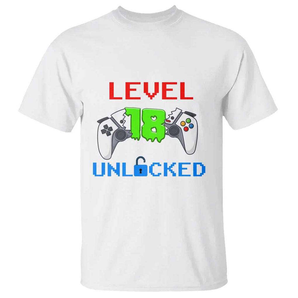 Gamer Birthday T Shirt Day Of Birth Level 18 Unlocked Video Game TS09 White Print Your Wear