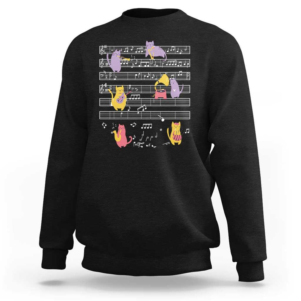 Cat Lover Sweatshirt Cat Playing Musical Instrument TS09 Black Print Your Wear