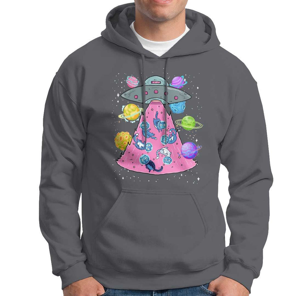 Cat Lover Hoodie UFO Catches Cat Into Space TS09 Charcoal Print Your Wear