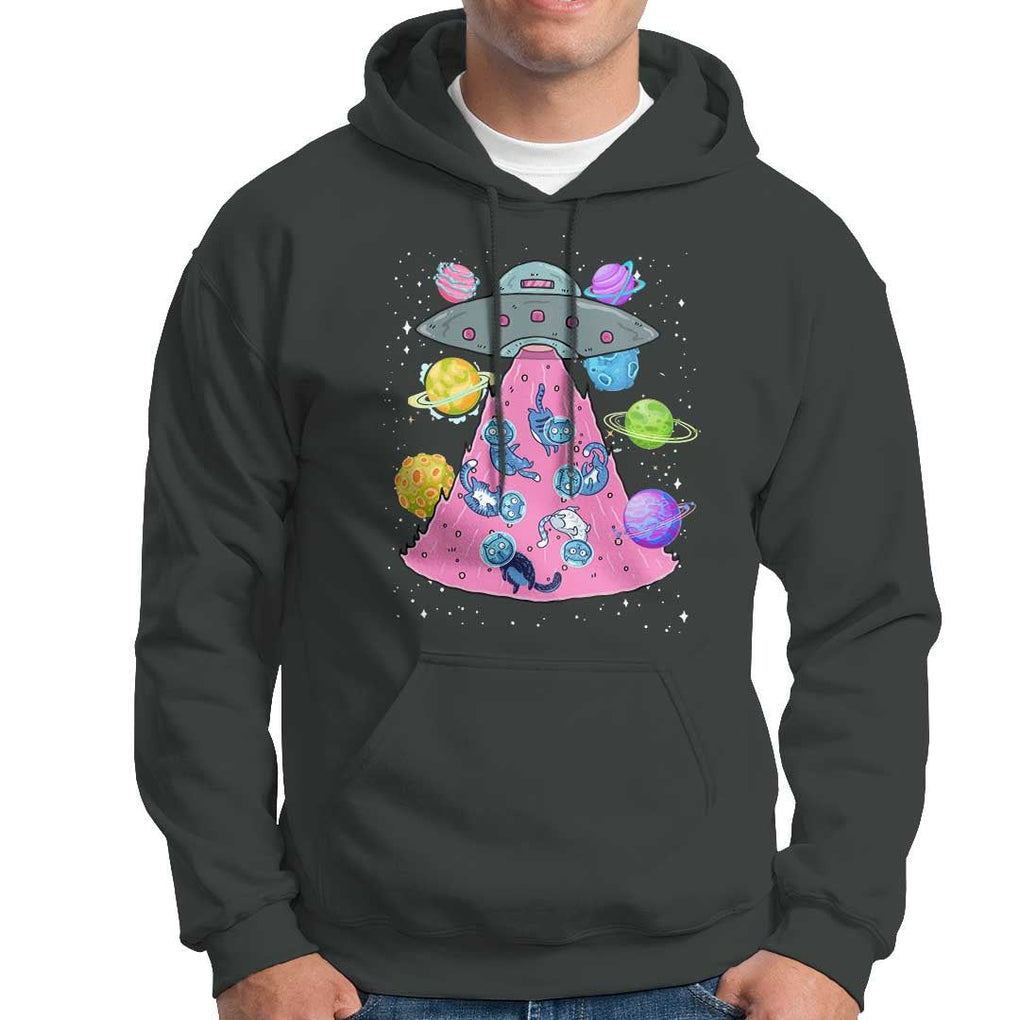 Cat Lover Hoodie UFO Catches Cat Into Space TS09 Dark Heather Print Your Wear