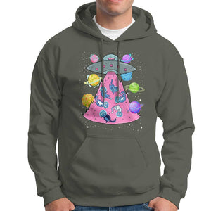 Cat Lover Hoodie UFO Catches Cat Into Space TS09 Military Green Print Your Wear