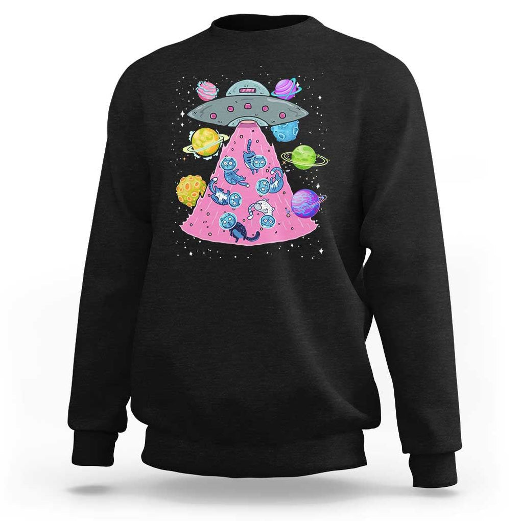 Cat Lover Sweatshirt UFO Catches Cat Into Space TS09 Black Print Your Wear