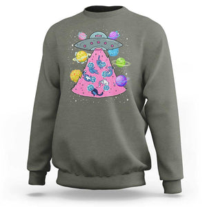 Cat Lover Sweatshirt UFO Catches Cat Into Space TS09 Military Green Print Your Wear