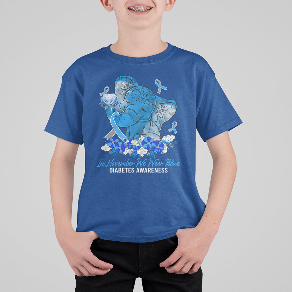 In November We Wear Cute Blue Elephant Diabetes Awareness T Shirt For Kid TS09 Royal Blue Printyourwear