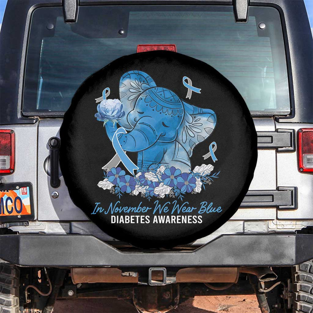 In November We Wear Cute Blue Elephant Diabetes Awareness Spare Tire Cover TS09 No hole Black Print Your Wear