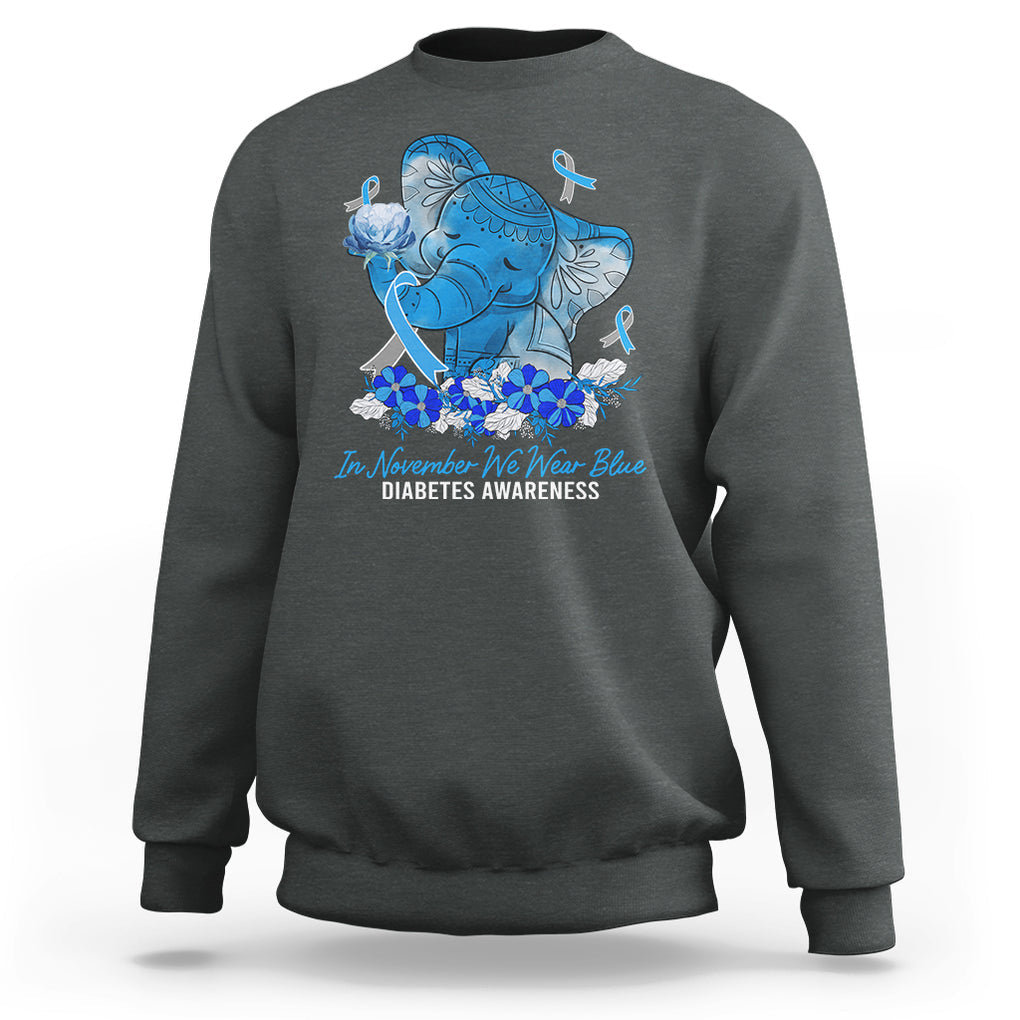 In November We Wear Cute Blue Elephant Diabetes Awareness Sweatshirt TS09 Dark Heather Printyourwear