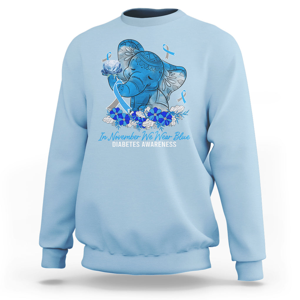 In November We Wear Cute Blue Elephant Diabetes Awareness Sweatshirt TS09 Light Blue Printyourwear