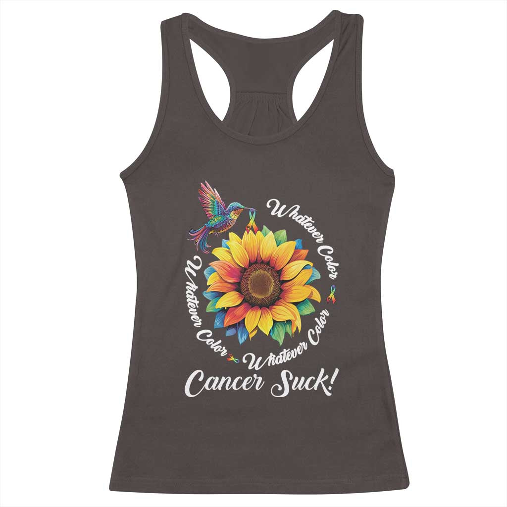 All Cancer Racerback Tank Top Whatever Color Cancer Sucks Fight Cancer Rainbow Ribbons Sunflower And Bird TS09 Dark Chocolate Print Your Wear