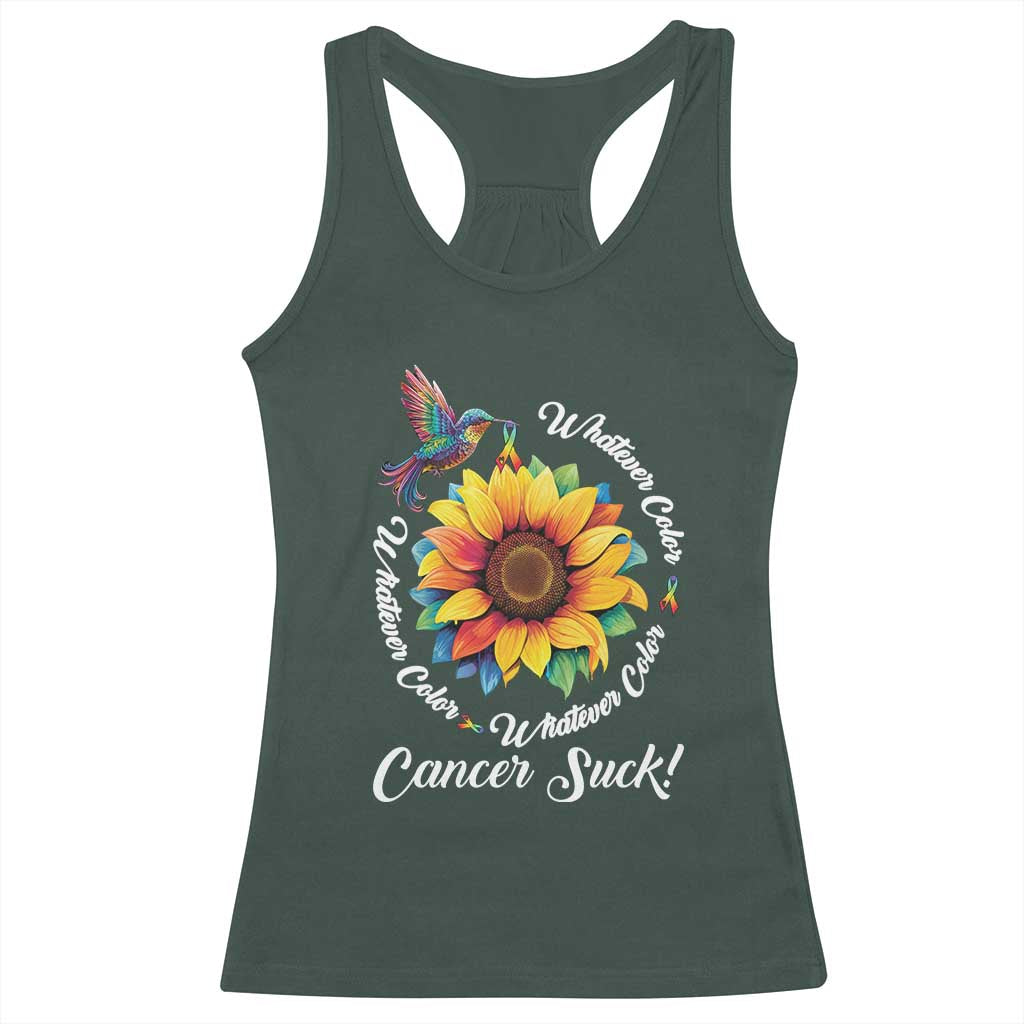 All Cancer Racerback Tank Top Whatever Color Cancer Sucks Fight Cancer Rainbow Ribbons Sunflower And Bird TS09 Dark Forest Green Print Your Wear