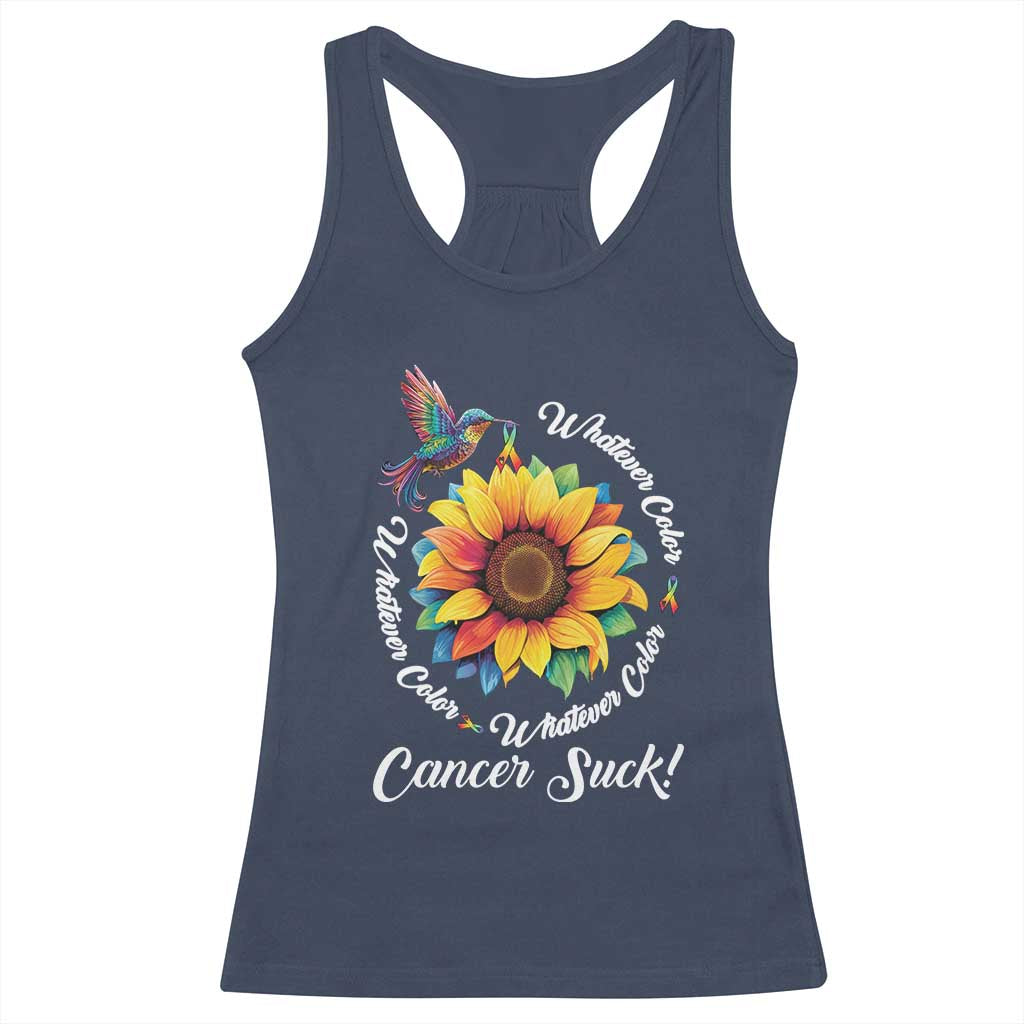 All Cancer Racerback Tank Top Whatever Color Cancer Sucks Fight Cancer Rainbow Ribbons Sunflower And Bird TS09 Navy Print Your Wear