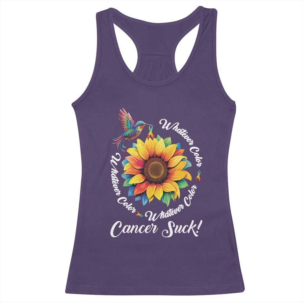 All Cancer Racerback Tank Top Whatever Color Cancer Sucks Fight Cancer Rainbow Ribbons Sunflower And Bird TS09 Purple Print Your Wear