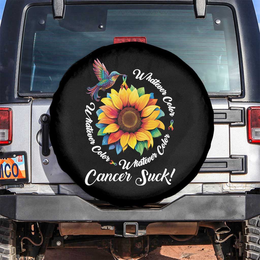 All Cancer Awareness Spare Tire Cover Whatever Color Cancer Sucks Fight Cancer Rainbow Ribbons Sunflower And Bird TS09 No hole Black Print Your Wear