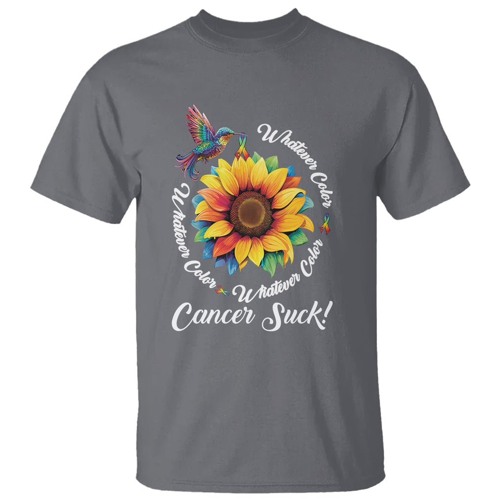 All Cancer T Shirt Whatever Color Cancer Sucks Fight Cancer Rainbow Ribbons Sunflower And Bird TS09 Charcoal Printyourwear