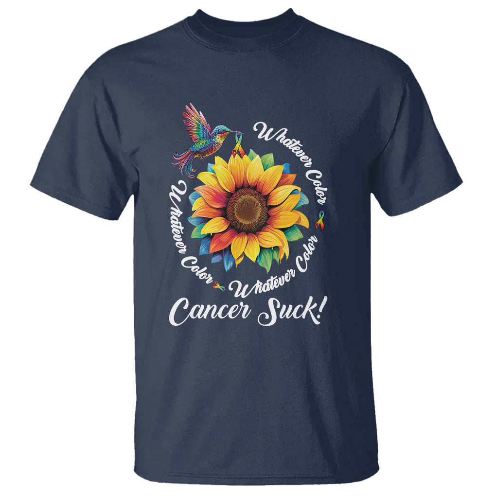 All Cancer T Shirt Whatever Color Cancer Sucks Fight Cancer Rainbow Ribbons Sunflower And Bird TS09 Navy Printyourwear