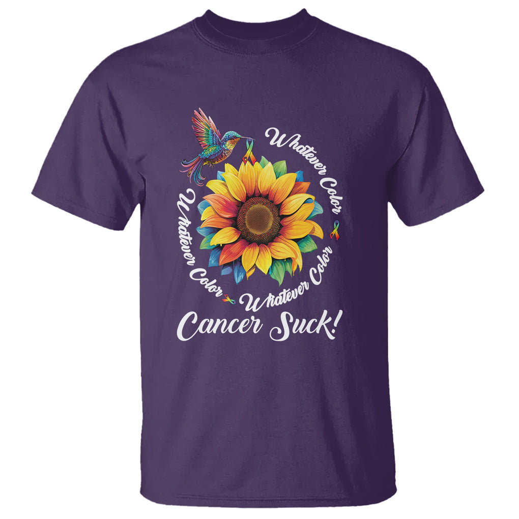 All Cancer T Shirt Whatever Color Cancer Sucks Fight Cancer Rainbow Ribbons Sunflower And Bird TS09 Purple Printyourwear