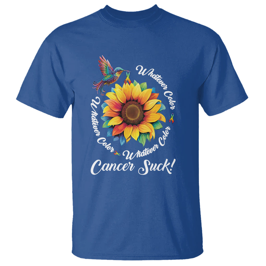 All Cancer T Shirt Whatever Color Cancer Sucks Fight Cancer Rainbow Ribbons Sunflower And Bird TS09 Royal Blue Printyourwear