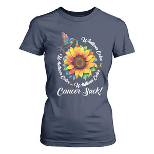 All Cancer T Shirt For Women Whatever Color Cancer Sucks Fight Cancer Rainbow Ribbons Sunflower And Bird TS09 Navy Print Your Wear