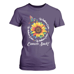 All Cancer T Shirt For Women Whatever Color Cancer Sucks Fight Cancer Rainbow Ribbons Sunflower And Bird TS09 Purple Print Your Wear