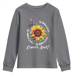 All Cancer Youth Sweatshirt Whatever Color Cancer Sucks Fight Cancer Rainbow Ribbons Sunflower And Bird TS09 Charcoal Print Your Wear