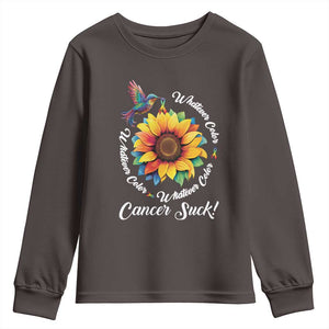 All Cancer Youth Sweatshirt Whatever Color Cancer Sucks Fight Cancer Rainbow Ribbons Sunflower And Bird TS09 Dark Chocolate Print Your Wear