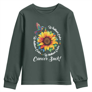 All Cancer Youth Sweatshirt Whatever Color Cancer Sucks Fight Cancer Rainbow Ribbons Sunflower And Bird TS09 Dark Forest Green Print Your Wear