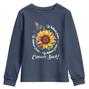 All Cancer Youth Sweatshirt Whatever Color Cancer Sucks Fight Cancer Rainbow Ribbons Sunflower And Bird TS09 Navy Print Your Wear