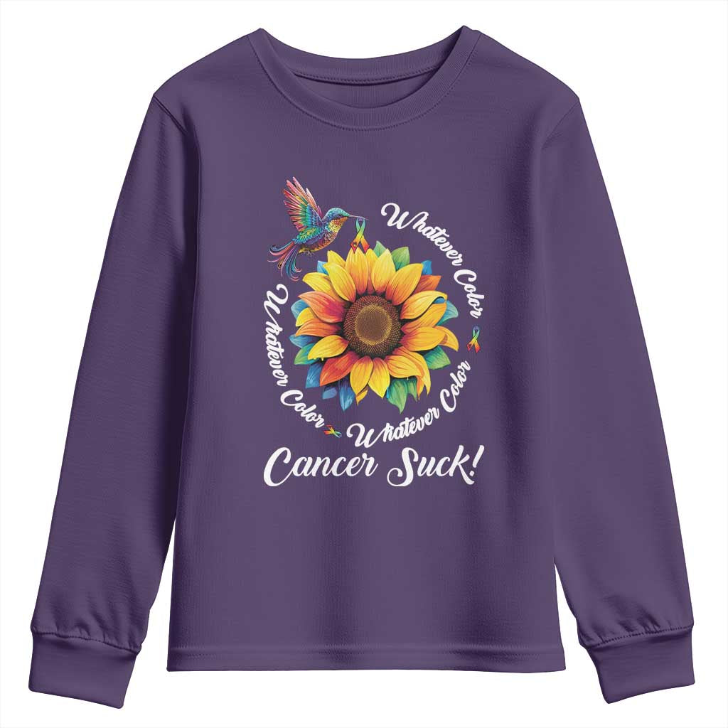 All Cancer Youth Sweatshirt Whatever Color Cancer Sucks Fight Cancer Rainbow Ribbons Sunflower And Bird TS09 Purple Print Your Wear