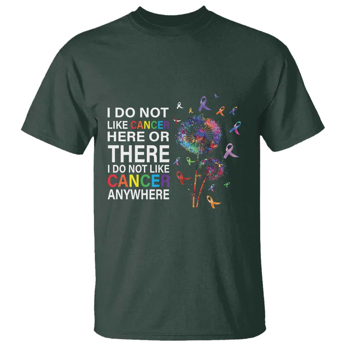 All Cancer T Shirt I Do Not Like Cancer Here Or There Anywhere TS09 Dark Forest Green Print Your Wear