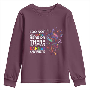 All Cancer Youth Sweatshirt I Do Not Like Cancer Here Or There Anywhere TS09 Maroon Print Your Wear