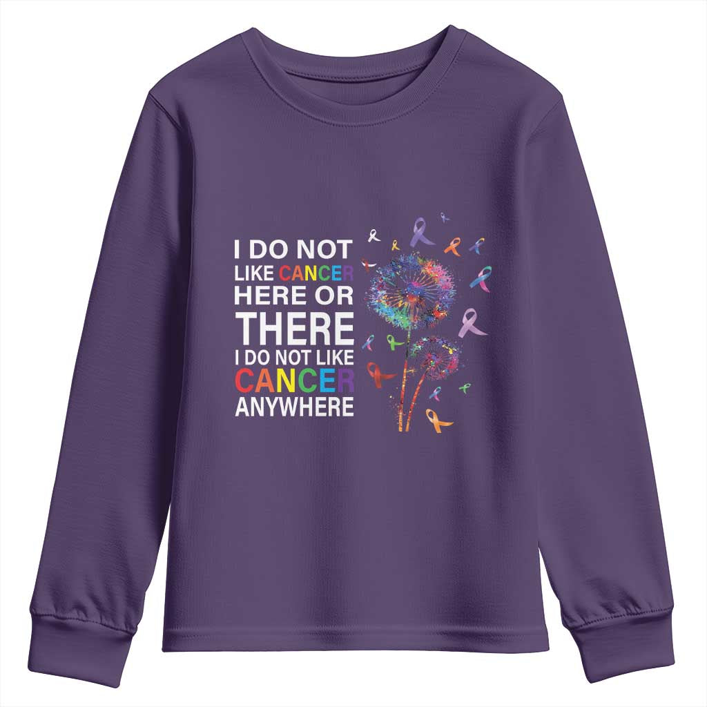 All Cancer Youth Sweatshirt I Do Not Like Cancer Here Or There Anywhere TS09 Purple Print Your Wear