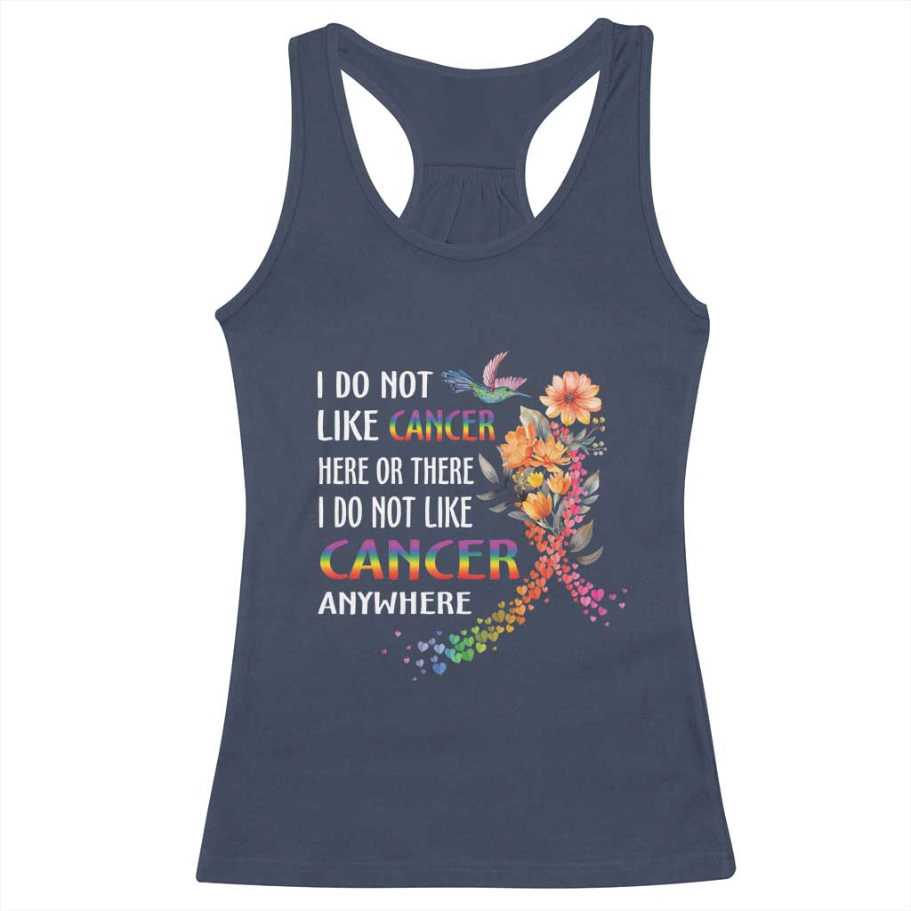 All Cancer Racerback Tank Top I Do Not Like Cancer Here Or There Anywhere Rainbow Ribbon TS09 Navy Print Your Wear