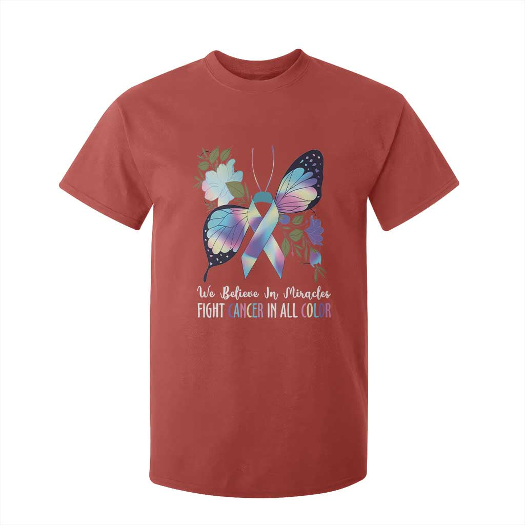 All Cancer T Shirt For Kid We Believe In Miracles Fight Cancer In All Color Butterfly Flower TS09 Red Print Your Wear