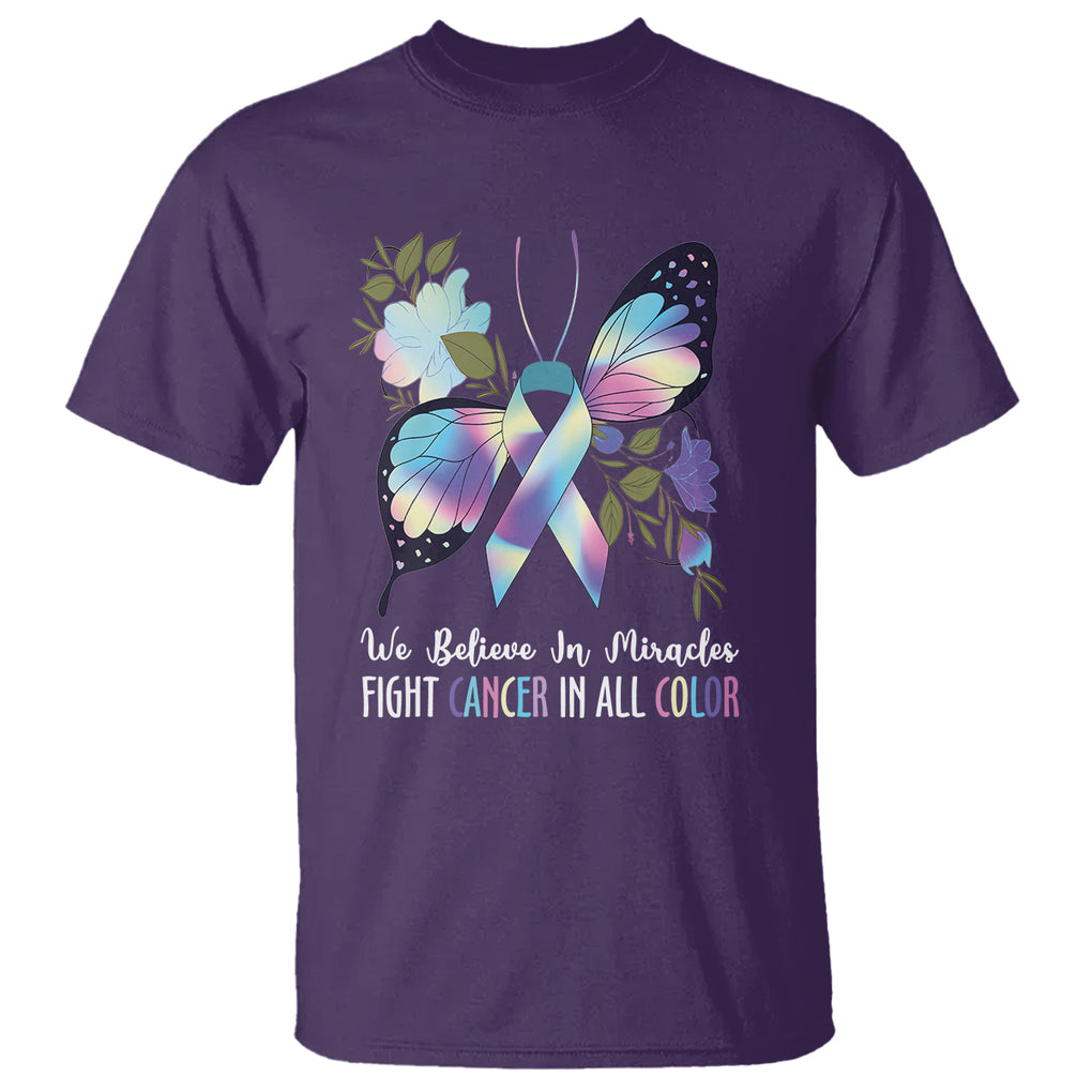 All Cancer T Shirt We Believe In Miracles Fight Cancer In All Color Butterfly Flower TS09 Purple Printyourwear